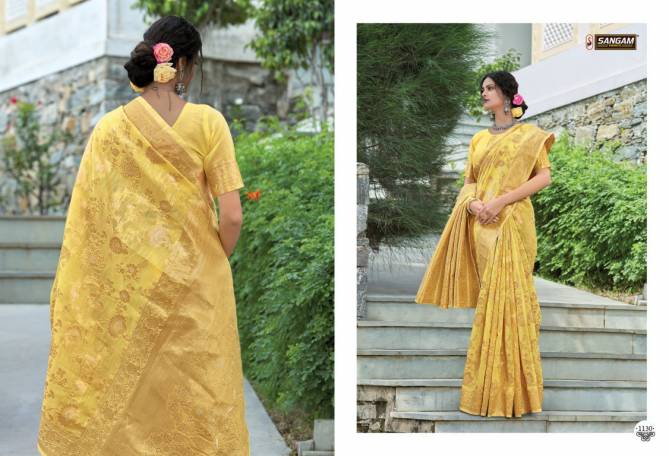 Sangam Avyukta Wedding Wear Linen Zari Weaving Work Designer Saree Collection
